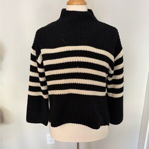 Black and Cream Striped Turtleneck Sweater